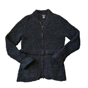 Doncaster Collection Women's Full Zip Cardigan M Black Jacket Sweater Alpaca